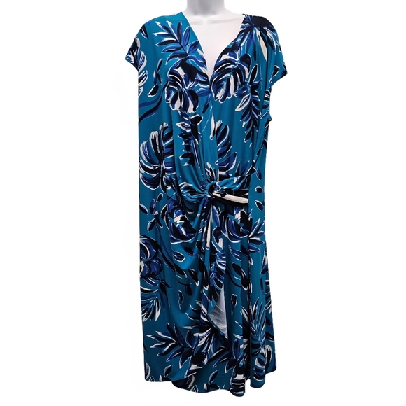 Tommy Bahama Clara Blue Botanical Blitz Palm Leaf Ruched Moc Wrap Dress Beach XL - Picture 2 of 16